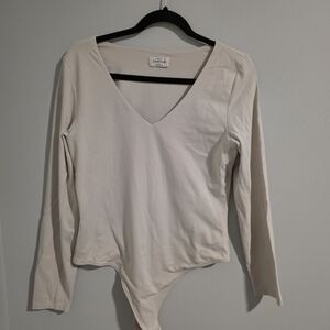 Babaton Off-White V-Neck Bodysuit